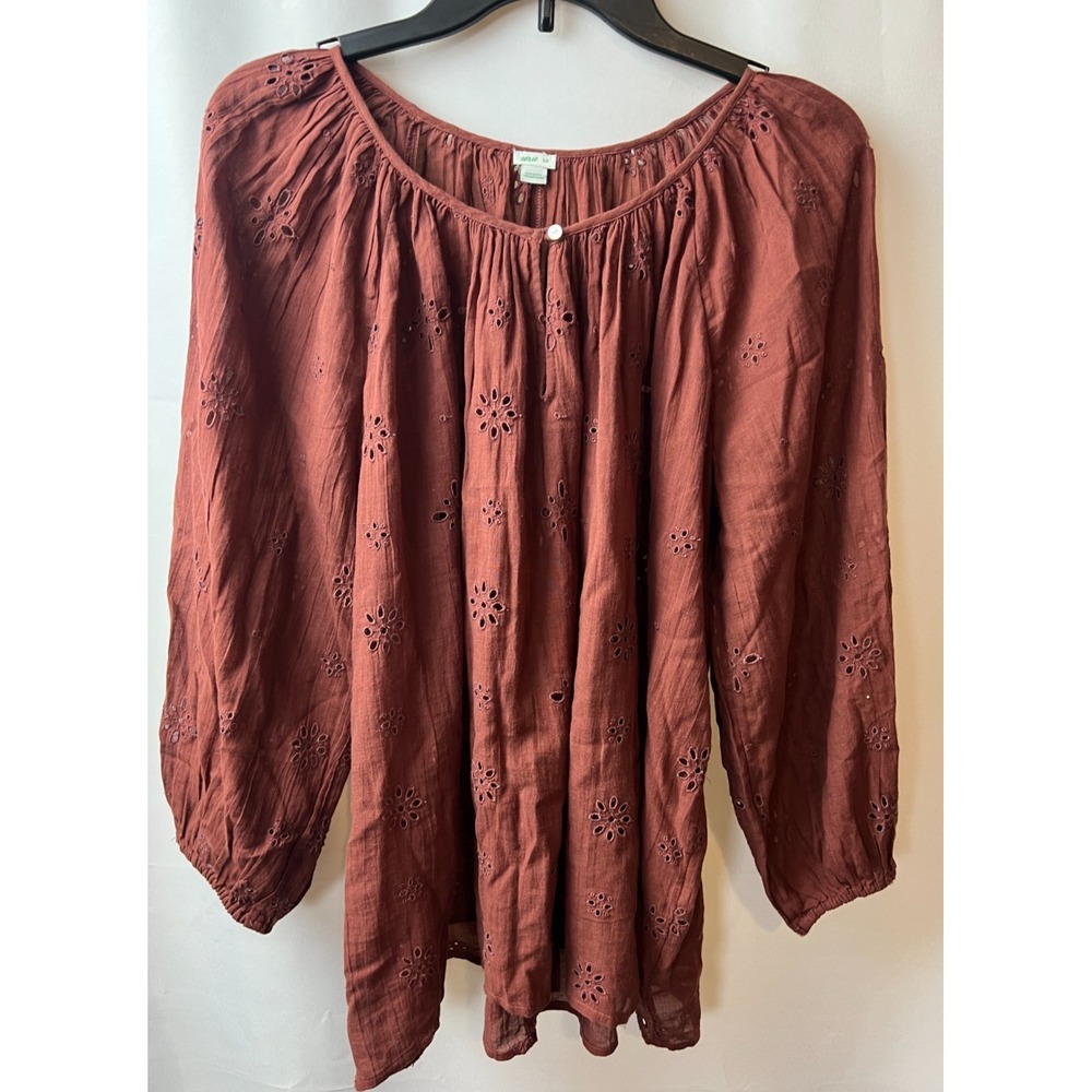 Aerie Peasant‎ Style Flowing Women's Small Terracotta Embroidered Blouse